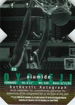 2000 SAGE HIT - Autographs Emerald Cut #A16 Olumide Oyedeji Back
