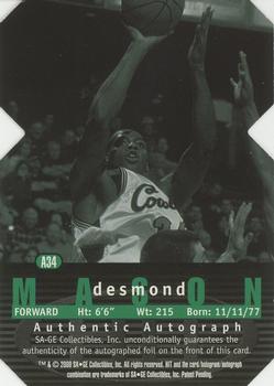 2000 SAGE HIT - Autographs Emerald Cut #A34 Desmond Mason Back