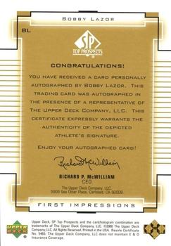 2000 SP Top Prospects - First Impressions Gold #BL Bobby Lazor Back
