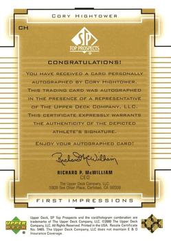 2000 SP Top Prospects - First Impressions Gold #CH Corey Hightower Back