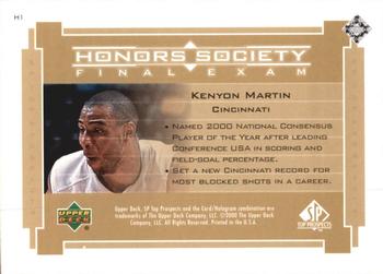 2000 SP Top Prospects - Honors Society #H1 Kenyon Martin Back