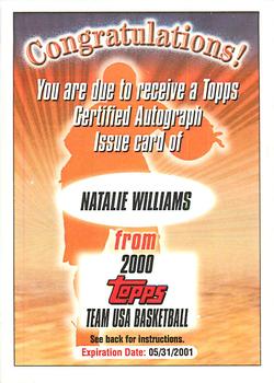 2000 Topps Team USA - Autographs #NNO Natalie Williams Front