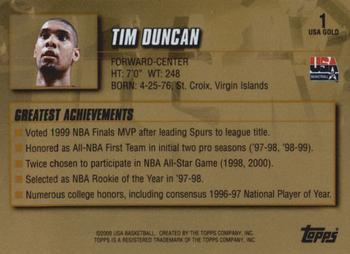2000 Topps Team USA - Gold #1 Tim Duncan Back
