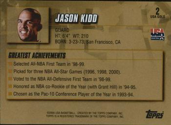 2000 Topps Team USA - Gold #2 Jason Kidd Back