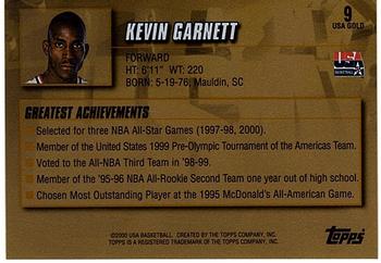 2000 Topps Team USA - Gold #9 Kevin Garnett Back