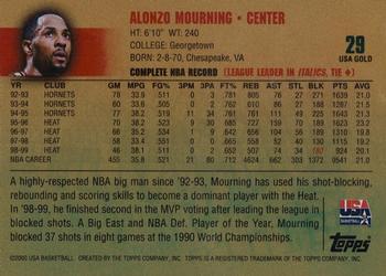 2000 Topps Team USA - Gold #29 Alonzo Mourning Back