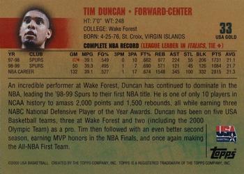 2000 Topps Team USA - Gold #33 Tim Duncan Back