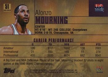 2000 Topps Team USA - Gold #51 Alonzo Mourning Back