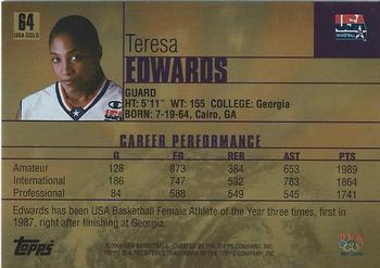 2000 Topps Team USA - Gold #64 Teresa Edwards Back