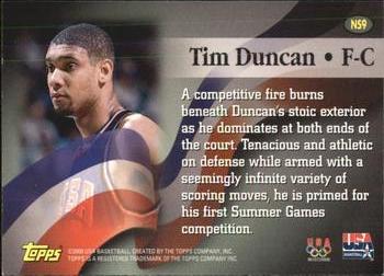 2000 Topps Team USA - National Spirit #NS9 Tim Duncan Back