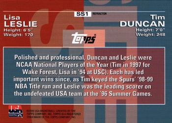 2000 Topps Team USA - Side by Side Refractor/Non-Refractor #SS1 Tim Duncan / Lisa Leslie Back
