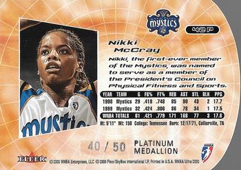 2000 Ultra WNBA - Platinum Medallion #42P Nikki McCray Back