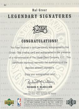 1999-00 Upper Deck Legends - Legendary Signatures #HG Hal Greer Back