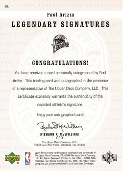 1999-00 Upper Deck Legends - Legendary Signatures #PA Paul Arizin Back