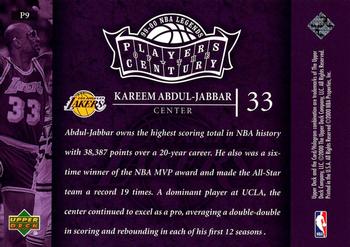 1999-00 Upper Deck Legends - Players of the Century #P9 Kareem Abdul-Jabbar Back