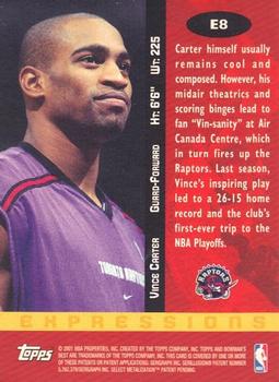 2000-01 Bowman's Best - Expressions #E8 Vince Carter Back