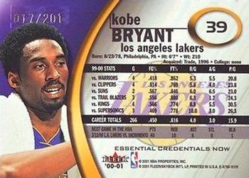 2000-01 E-X - Essential Credentials #39 Kobe Bryant Back