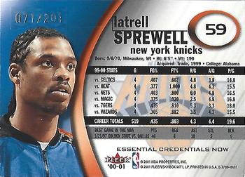 2000-01 E-X - Essential Credentials #59 Latrell Sprewell Back