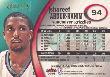 2000-01 E-X - Essential Credentials #94 Shareef Abdur-Rahim Back