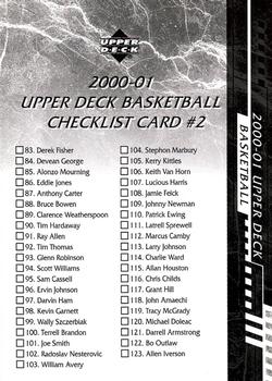 2000-01 Upper Deck - Checklists (Series One) #NNO Checklist 2: 83-164 Front