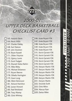 2000-01 Upper Deck - Checklists (Series One) #NNO Checklist 3: 165-245 Front
