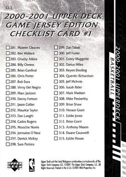 2000-01 Upper Deck - Checklists (Series Two (Game Jersey Edition)) #CL1 Checklist 1: 246-315 Back