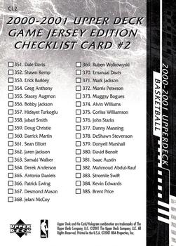 2000-01 Upper Deck - Checklists (Series Two (Game Jersey Edition)) #CL2 Checklist 2: 316-385 Back