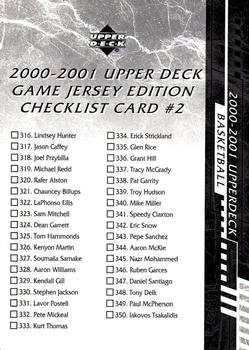 2000-01 Upper Deck - Checklists (Series Two (Game Jersey Edition)) #CL2 Checklist 2: 316-385 Front