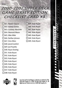 2000-01 Upper Deck - Checklists (Series Two (Game Jersey Edition)) #CL3 Checklist 3: 386-445 Back