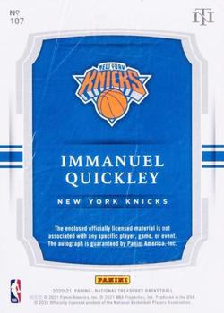 2020-21 Panini National Treasures #107 Immanuel Quickley Back