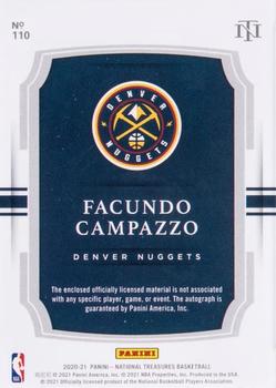 2020-21 Panini National Treasures #110 Facundo Campazzo Back