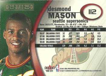 2000-01 E-X - Rookie Memorabilia #112 Desmond Mason Back