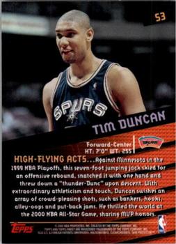 2000-01 Finest - Showmen #S3 Tim Duncan Back