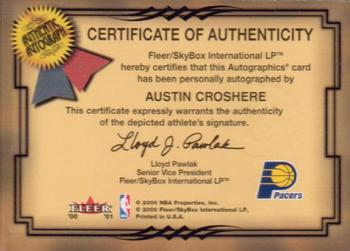 2000-01 Fleer Tradition - Autographics #NNO Austin Croshere Back