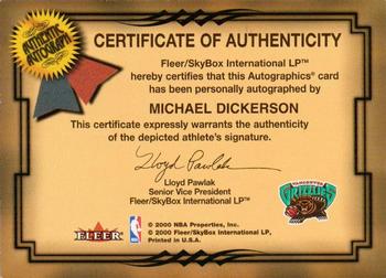 2000-01 Fleer Tradition - Autographics #NNO Michael Dickerson Back