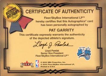 2000-01 Fleer Tradition - Autographics #NNO Pat Garrity Back