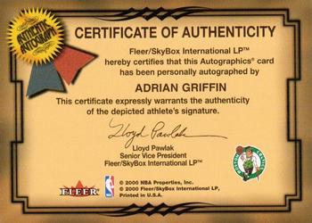 2000-01 Fleer Tradition - Autographics #NNO Adrian Griffin Back