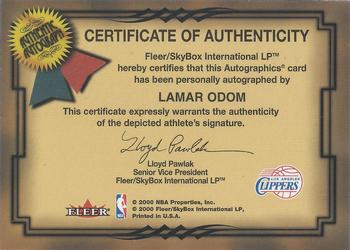 2000-01 Fleer Tradition - Autographics #NNO Lamar Odom Back