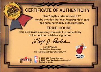 2000-01 Fleer Tradition - Autographics #NNO Eddie House Back