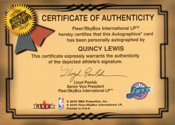 2000-01 Fleer Tradition - Autographics #NNO Quincy Lewis Back