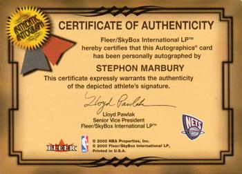2000-01 Fleer Tradition - Autographics #NNO Stephon Marbury Back