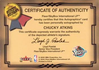 2000-01 Fleer Tradition - Autographics #NNO Chucky Atkins Back