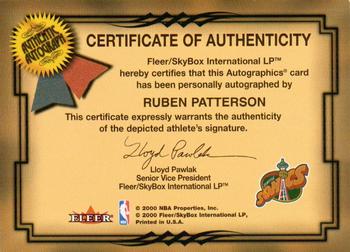 2000-01 Fleer Tradition - Autographics #NNO Ruben Patterson Back