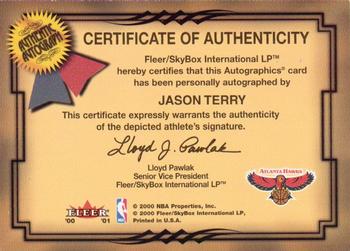 2000-01 Fleer Tradition - Autographics #NNO Jason Terry Back