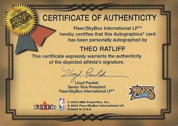 2000-01 Fleer Tradition - Autographics Gold #NNO Theo Ratliff Back