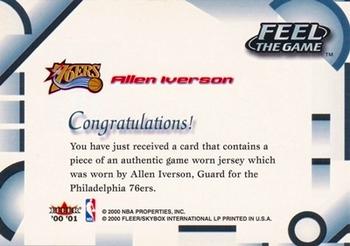 2000-01 Fleer Tradition - Feel the Game #NNO Allen Iverson Back