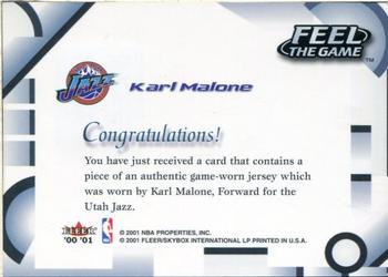 2000-01 Fleer Tradition - Feel the Game #NNO Karl Malone Back