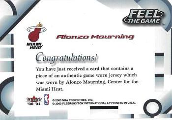 2000-01 Fleer Tradition - Feel the Game #NNO Alonzo Mourning Back