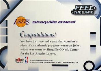 2000-01 Fleer Tradition - Feel the Game #NNO Shaquille O'Neal Back