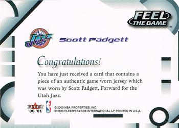 2000-01 Fleer Tradition - Feel the Game #NNO Scott Padgett Back
